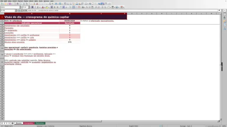 Prévia de Planilha Excel de cronograma de química capilar